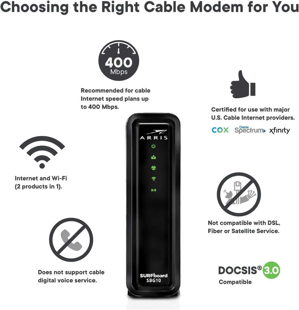 DOCSIS 3.0 Cable Modem & AC1600 Dual Band Wi-Fi Router (black) Pack of 2 E463262