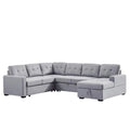 Light Gray Linen Sleeper Sectional Sofa with Storage Chaise I6711