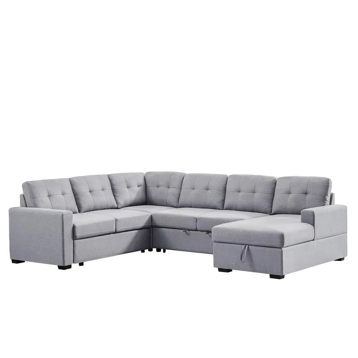 Light Gray Linen Sleeper Sectional Sofa with Storage Chaise I6711