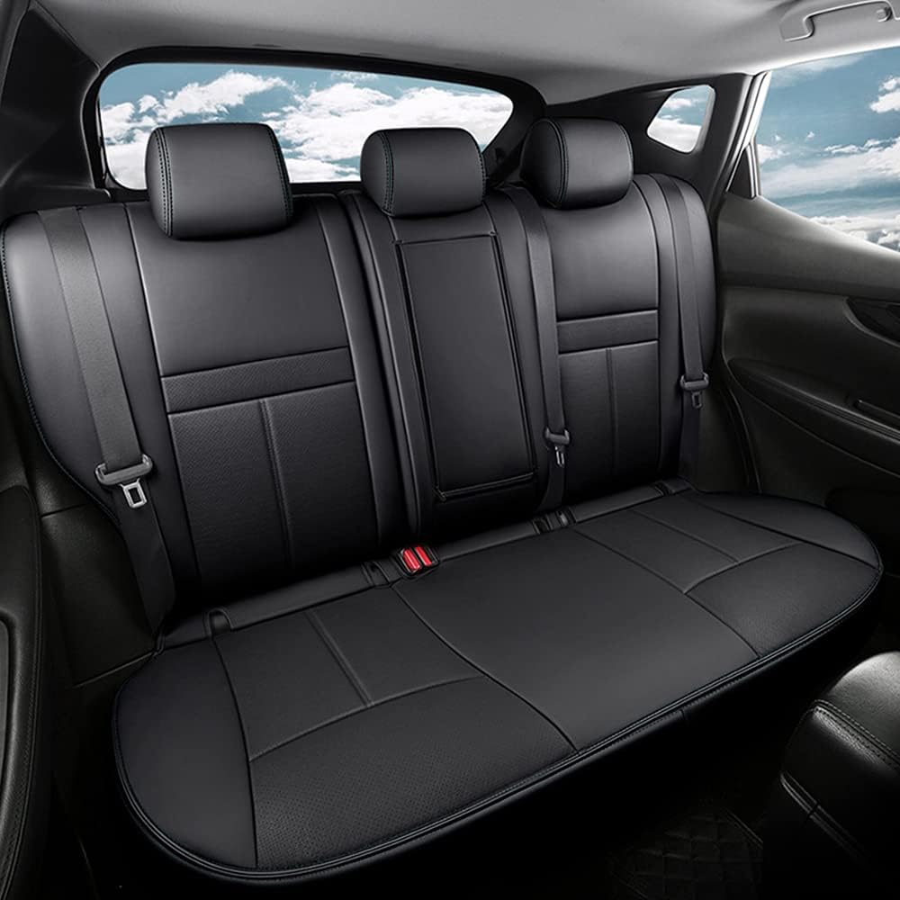 Black Faux Leather Car Seat Covers Full Set P56742