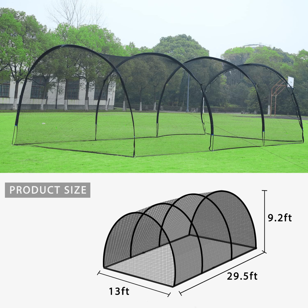 Baseball Batting Cage Net with Frame, 29.5 x 13 x 9 ft X61825