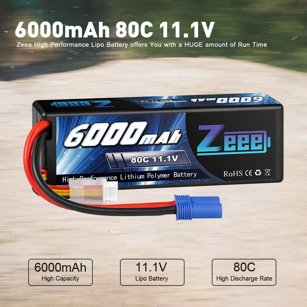 11.1V 80C 3S 6000mAh Lipo Battery Hard Case with EC5 Connector (2 Pack) W73994