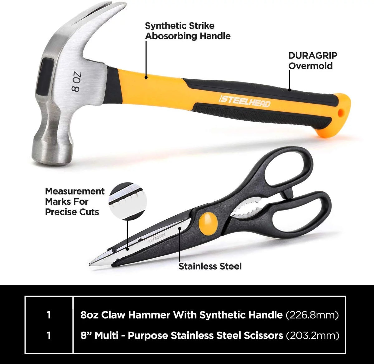 62-Piece Tool Set with Screwdriver Handle, 33 Bits, Pliers, Tape Measure, Torpedo Level, Hammer, Scissors, Wrench, Reinforced Case J8434