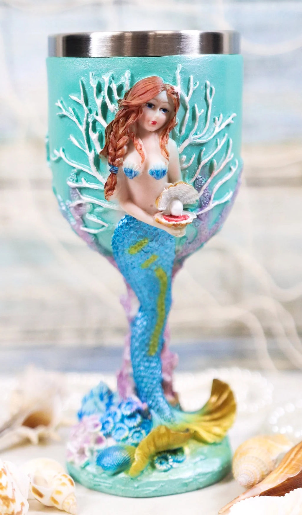 Turquoise Mermaid Wine Goblet Y508673
