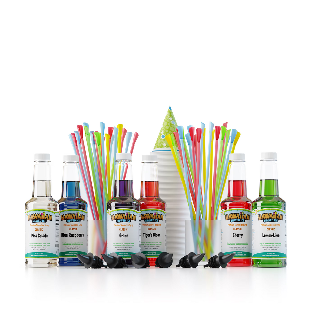 6 Flavor Shaved Ice Syrup Fun Pack with Accessories C531