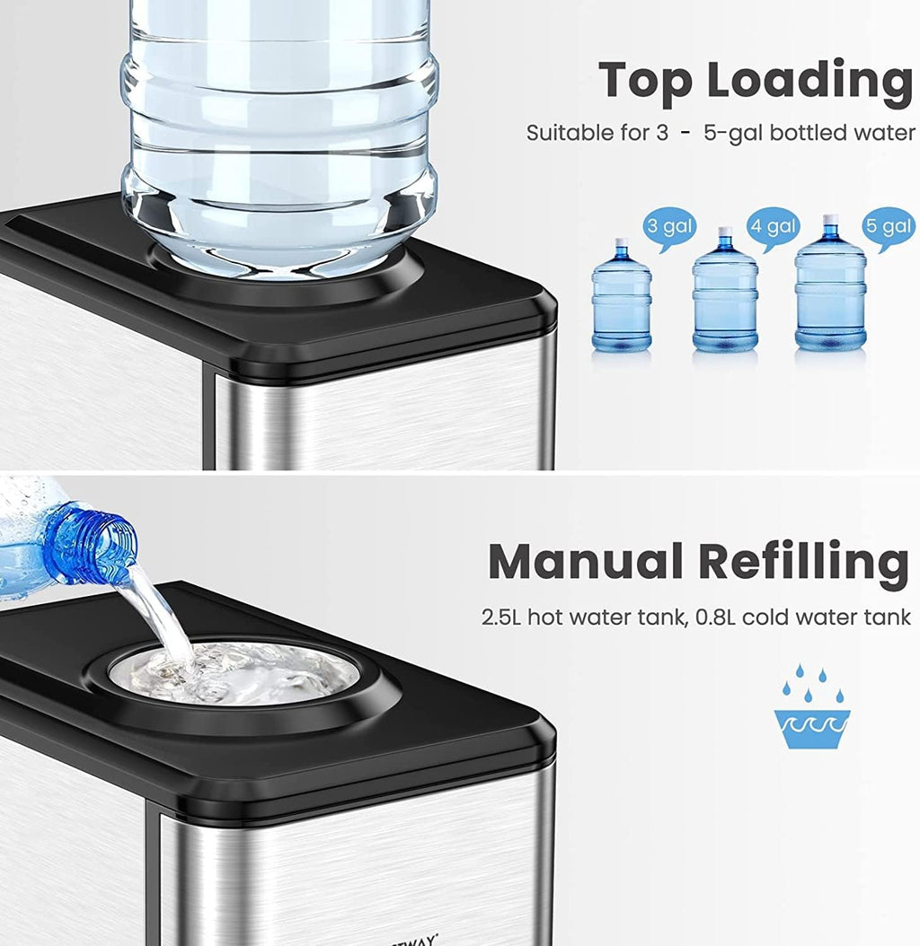 Water Dispenser with Ice Maker, 3-in-1 Countertop Top-Loading Hot Cold Water Cooler Machine, 48Lbs/24H, 12 Cubes, 4Lbs Storage Basket Y773