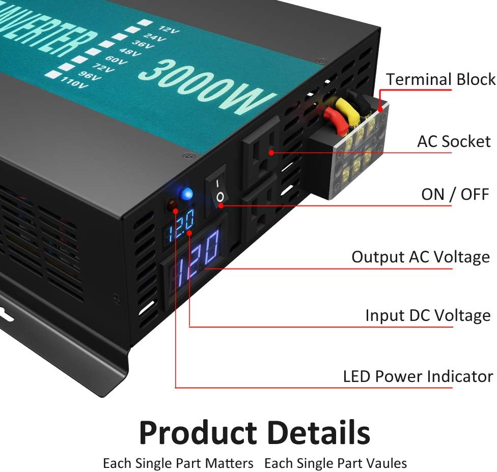 3000W Pure Sine Wave Inverter 24V DC to 120V AC N535705