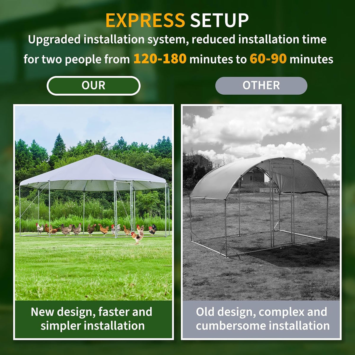 Large Octagon Chicken Coop with Galvanized Steel Frame F591688