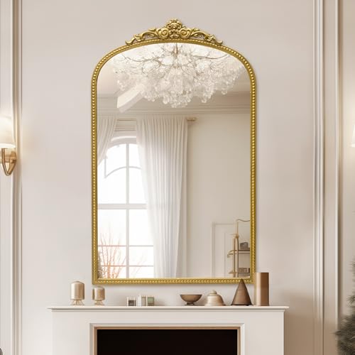 Antique Gold Arch Bathroom Mirror with Beaded Frame L101063
