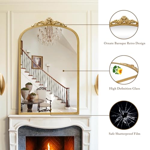 Antique Gold Arch Bathroom Mirror with Beaded Frame L101063