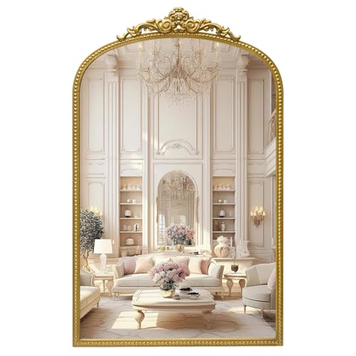 Antique Gold Arch Bathroom Mirror with Beaded Frame L101063