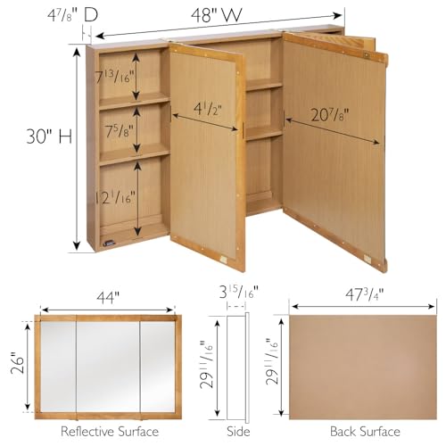 Nutmeg Oak Assembled Frame Bathroom Wall Cabinet with Mirrored Doors, 36" Y469