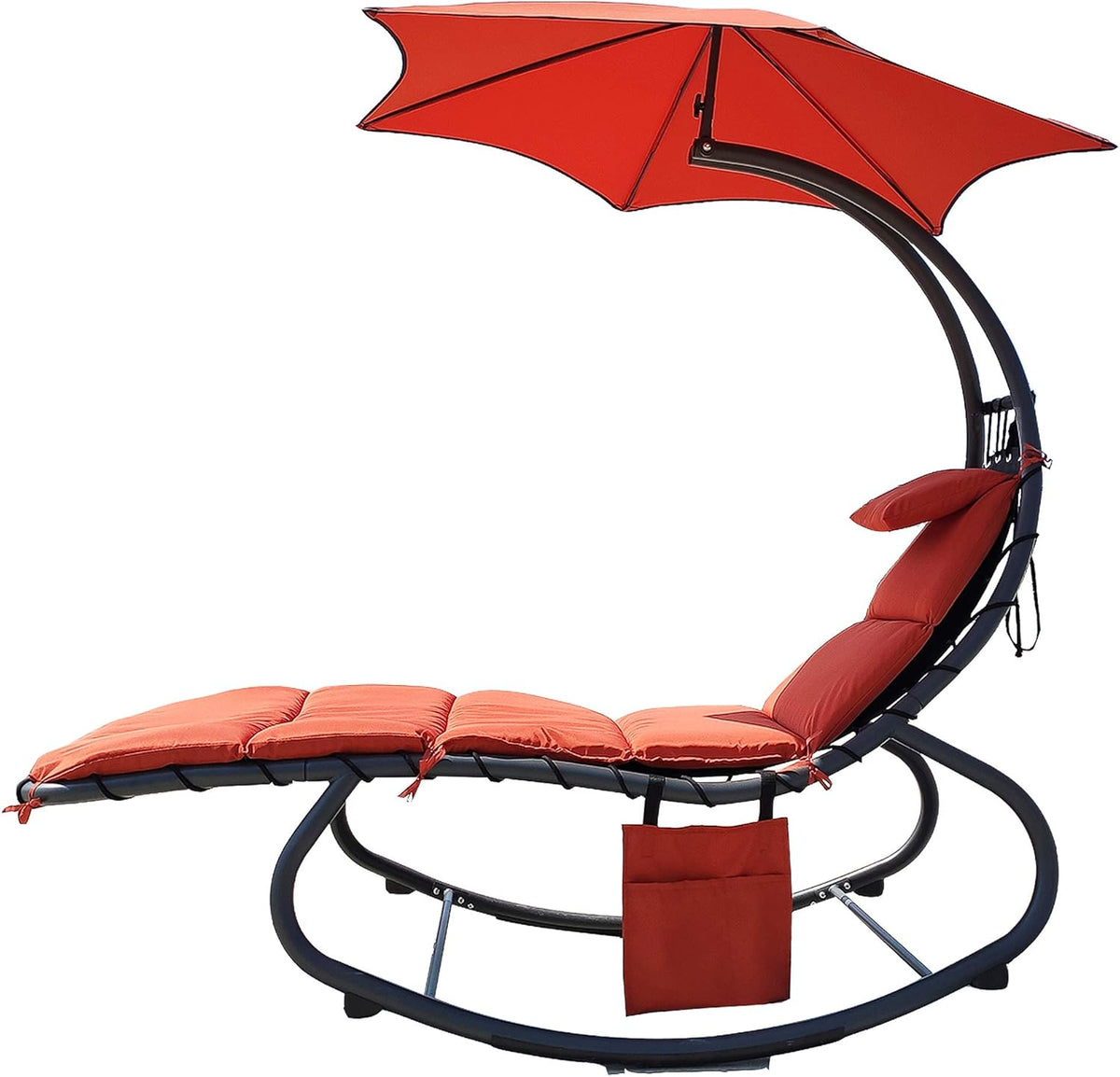 Orange Hanging Chaise Lounge Chair with Cushion, Pillow, Canopy, Stand, Storage Pouch P844952