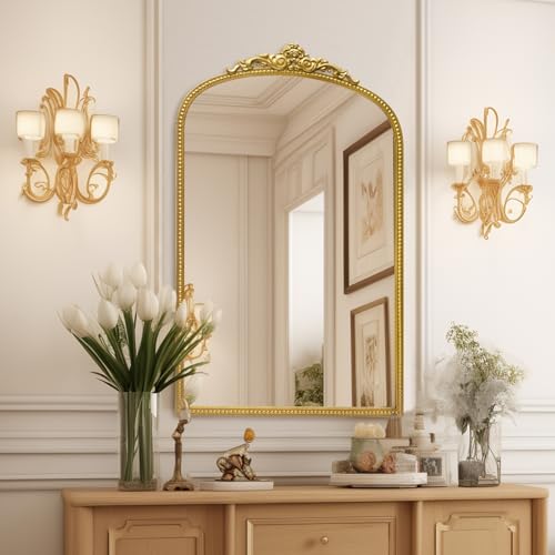 Antique Gold Arch Bathroom Mirror with Beaded Frame L101063