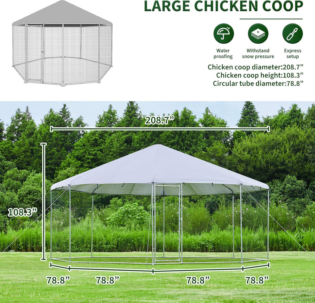 Large Octagon Chicken Coop with Galvanized Steel Frame F591688