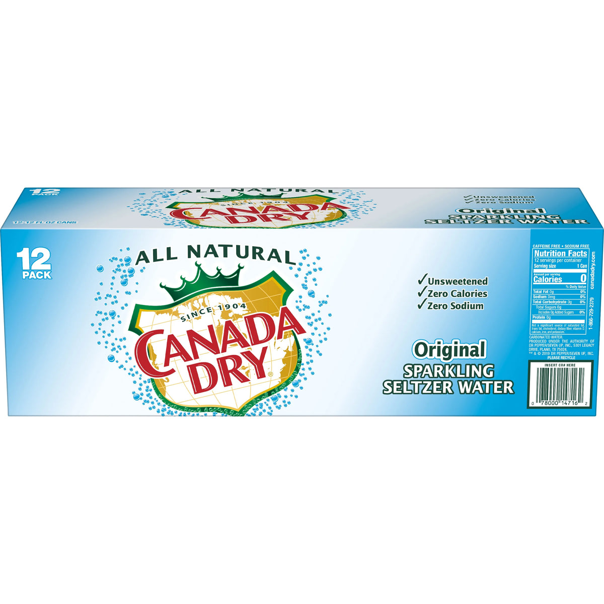 12 Pack Sparkling Seltzer Water, 12 fl oz cans Y791