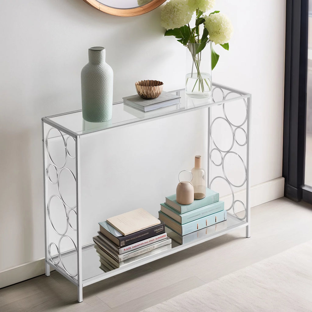 Tempered Glass 2-Tier Console Table with Shelf H80364