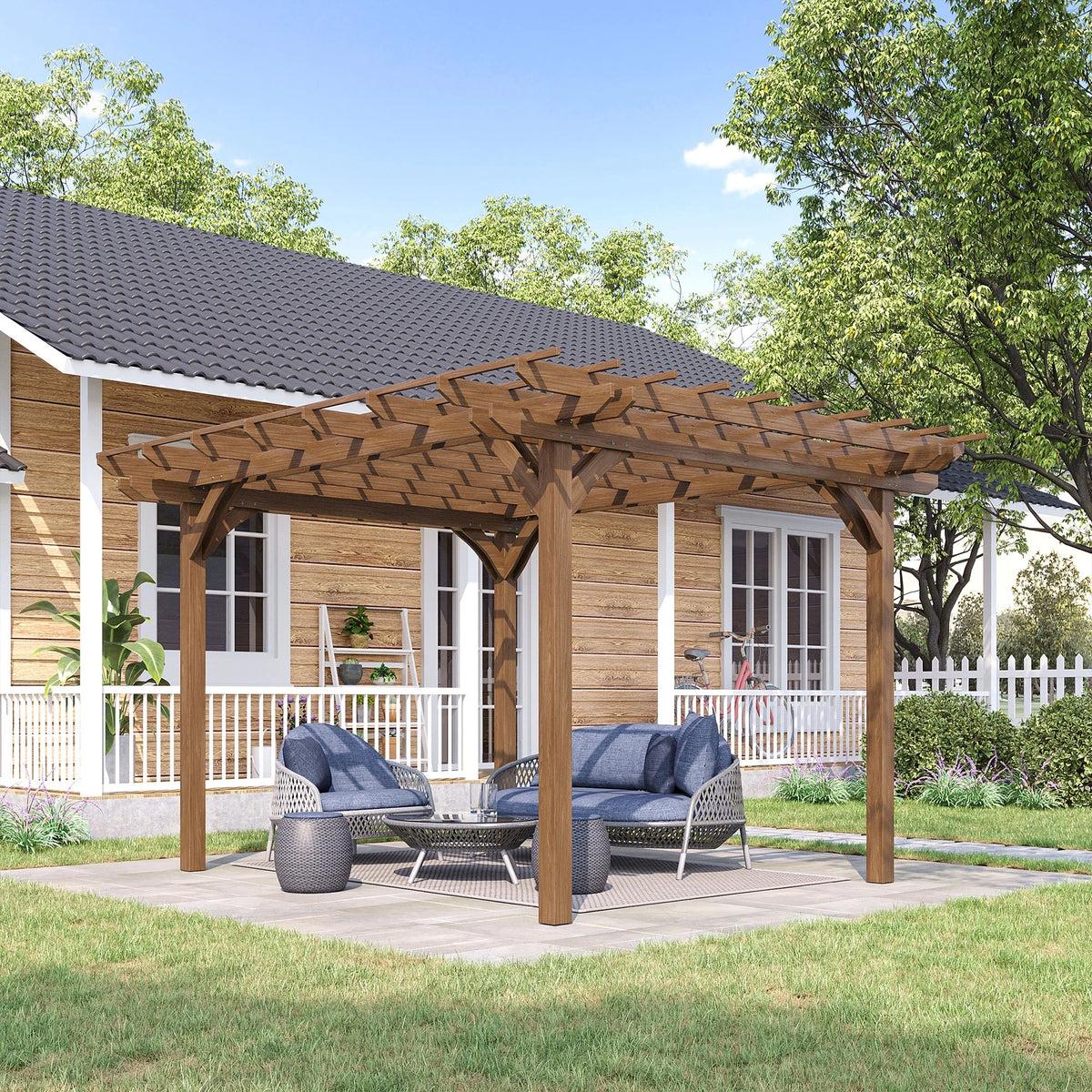 12' x 10' Wooden Pergola Outdoor Gazebo W6804