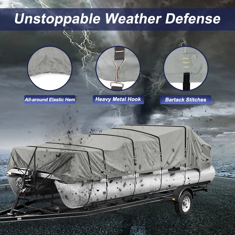 900D Waterproof Pontoon Boat Cover with Windproof Metal Buckle Straps N181336