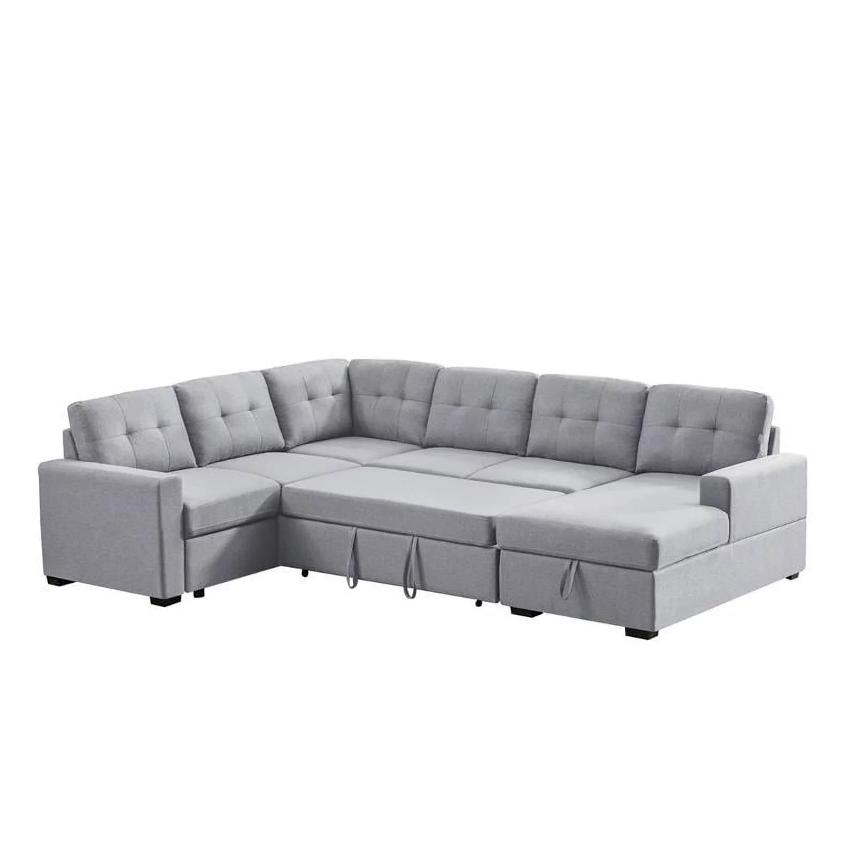 Light Gray Linen Sleeper Sectional Sofa with Storage Chaise I6711