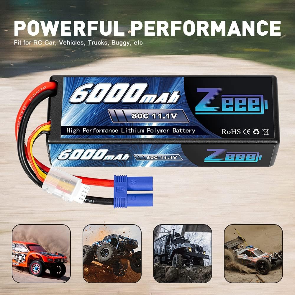 11.1V 80C 3S 6000mAh Lipo Battery Hard Case with EC5 Connector (2 Pack) W73994