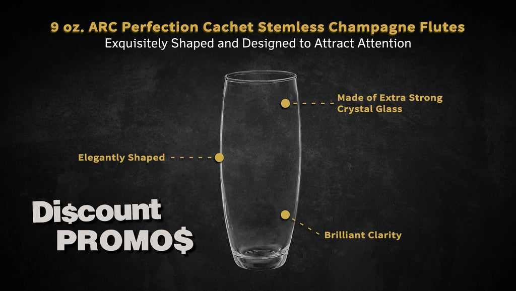 10 ARC Stemless Champagne Flutes Set, 9 oz. Clear K146