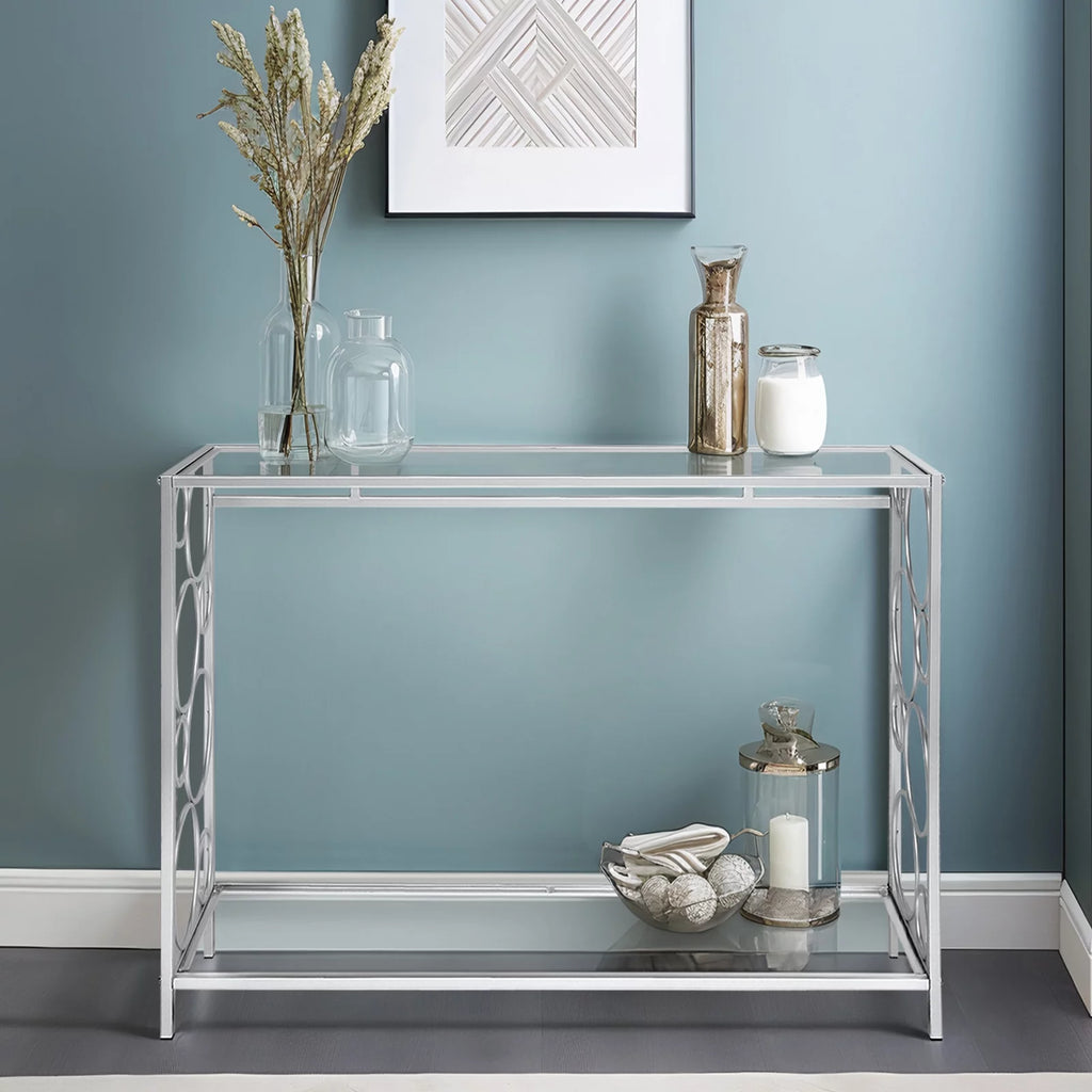 Tempered Glass 2-Tier Console Table with Shelf H80364