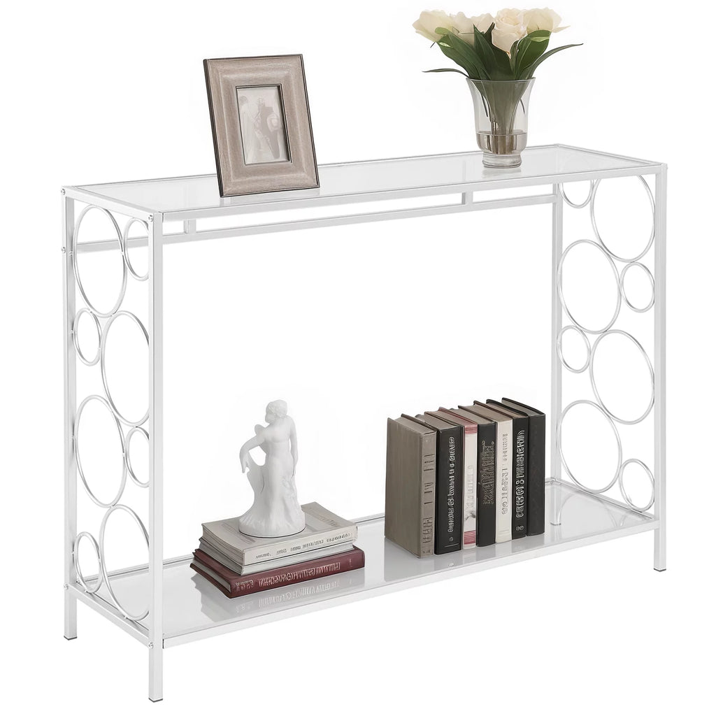 Tempered Glass 2-Tier Console Table with Shelf H80364