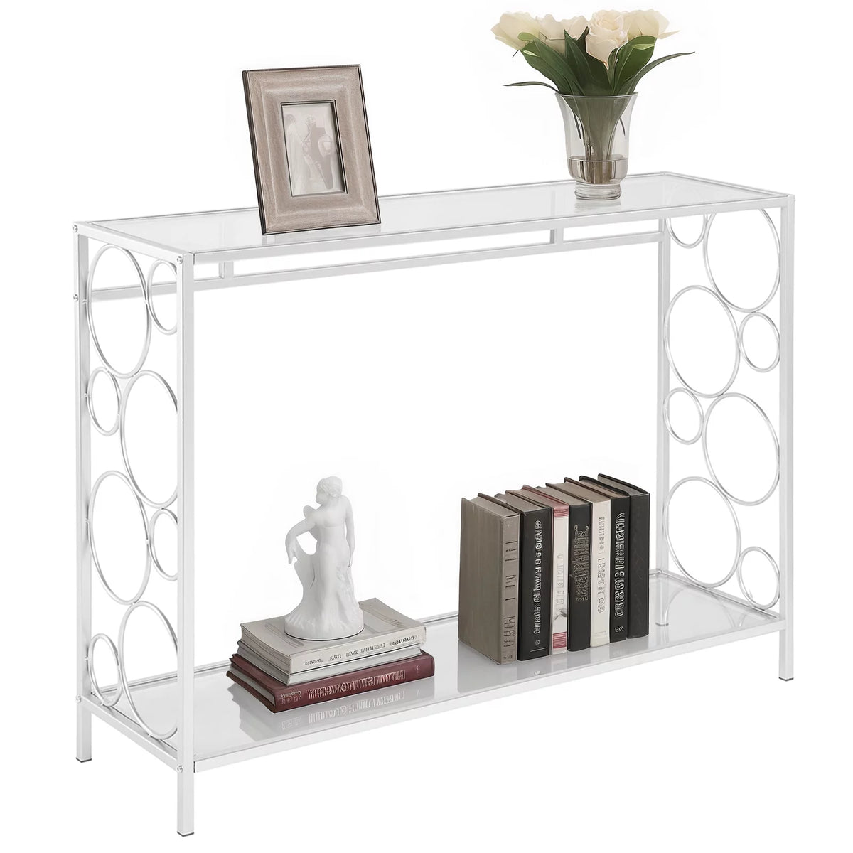 Tempered Glass 2-Tier Console Table with Shelf H80364