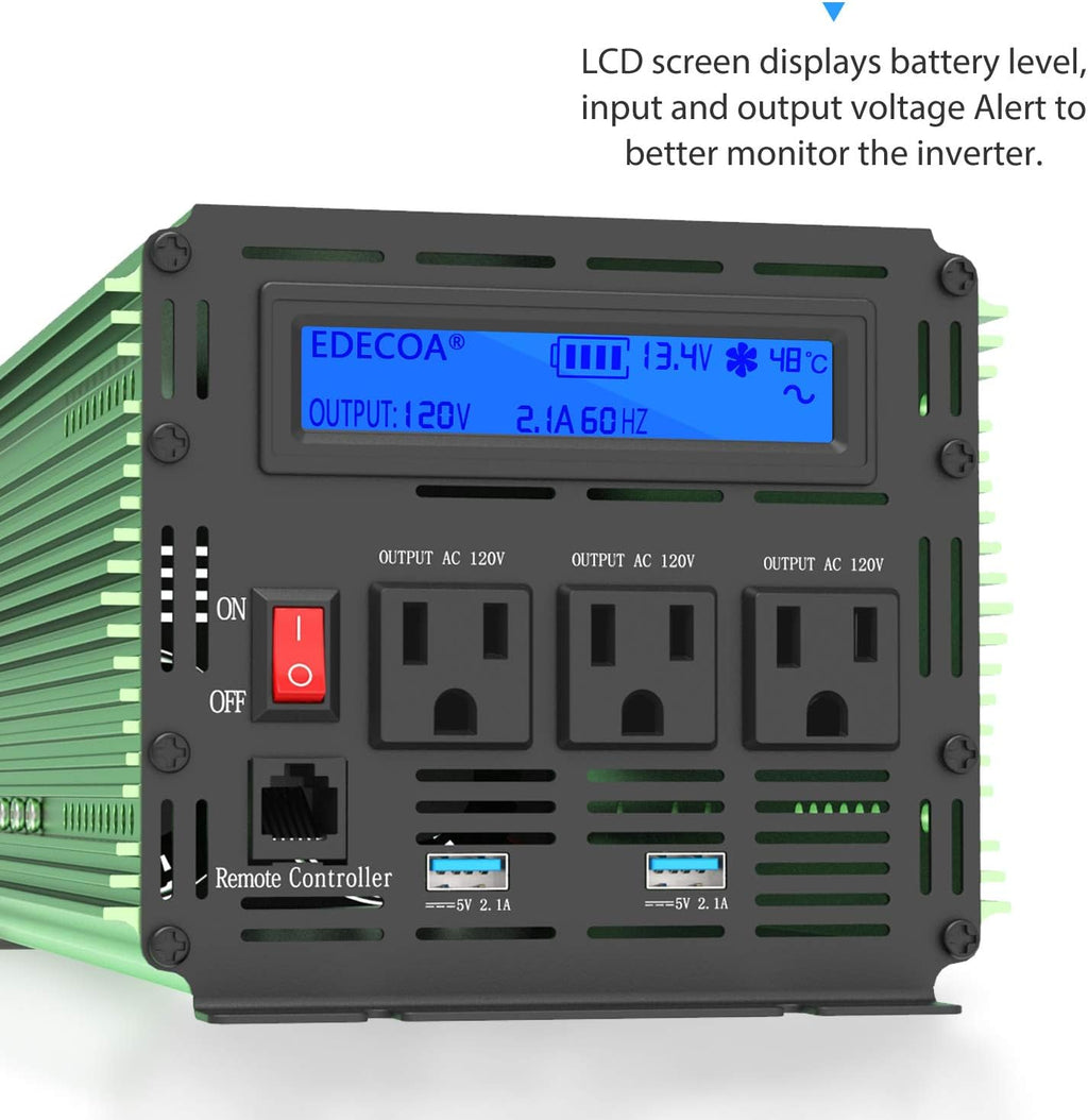 1500W Peak 3000W Pure Sine Wave Power Inverter DC 12V to 110V AC with LCD Display and Remote Controller N14060