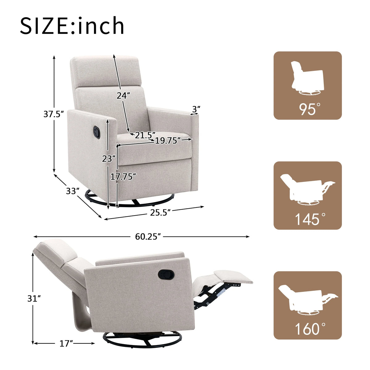 Tan Upholstered Power Recliner Chair F3632
