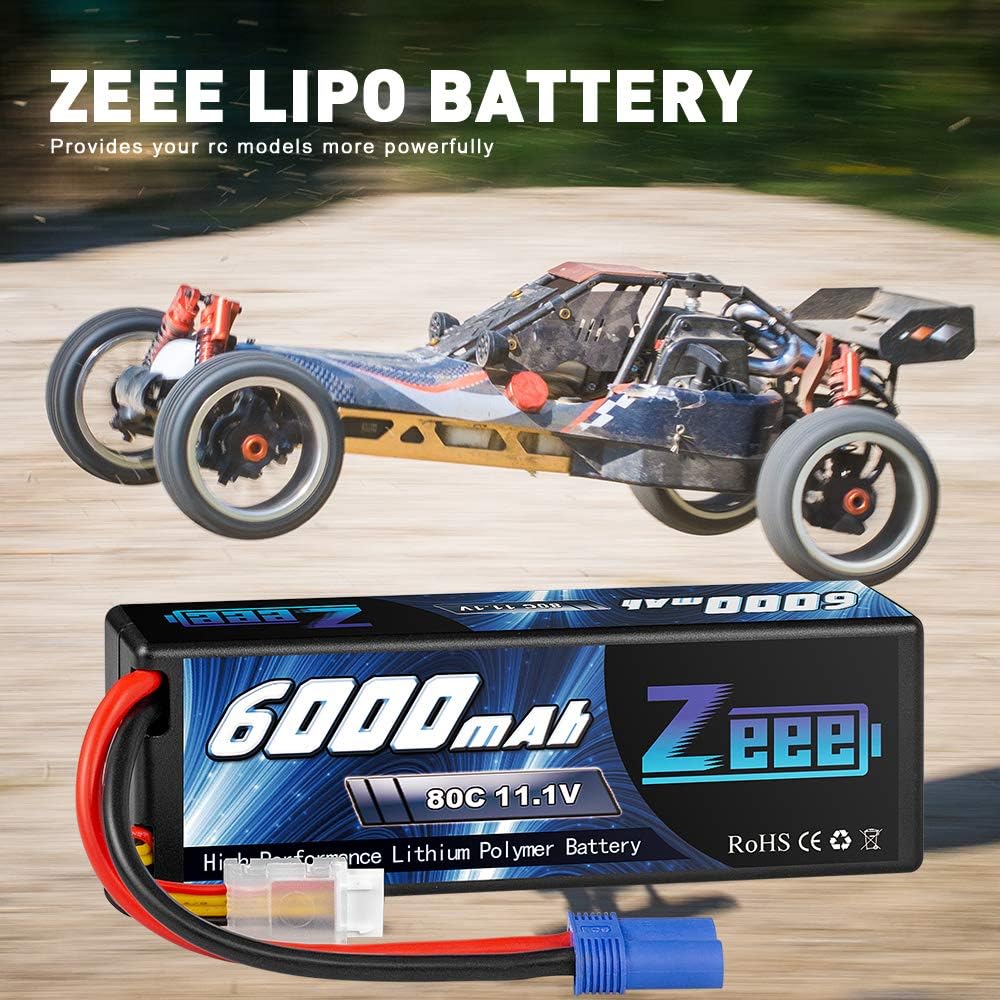 11.1V 80C 3S 6000mAh Lipo Battery Hard Case with EC5 Connector (2 Pack) W73994