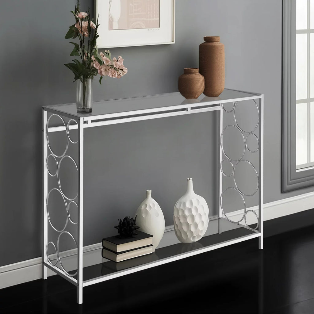 Tempered Glass 2-Tier Console Table with Shelf H80364