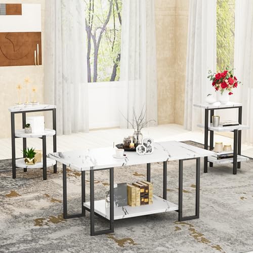 Faux Marble 3 Piece Coffee Table Set F733443