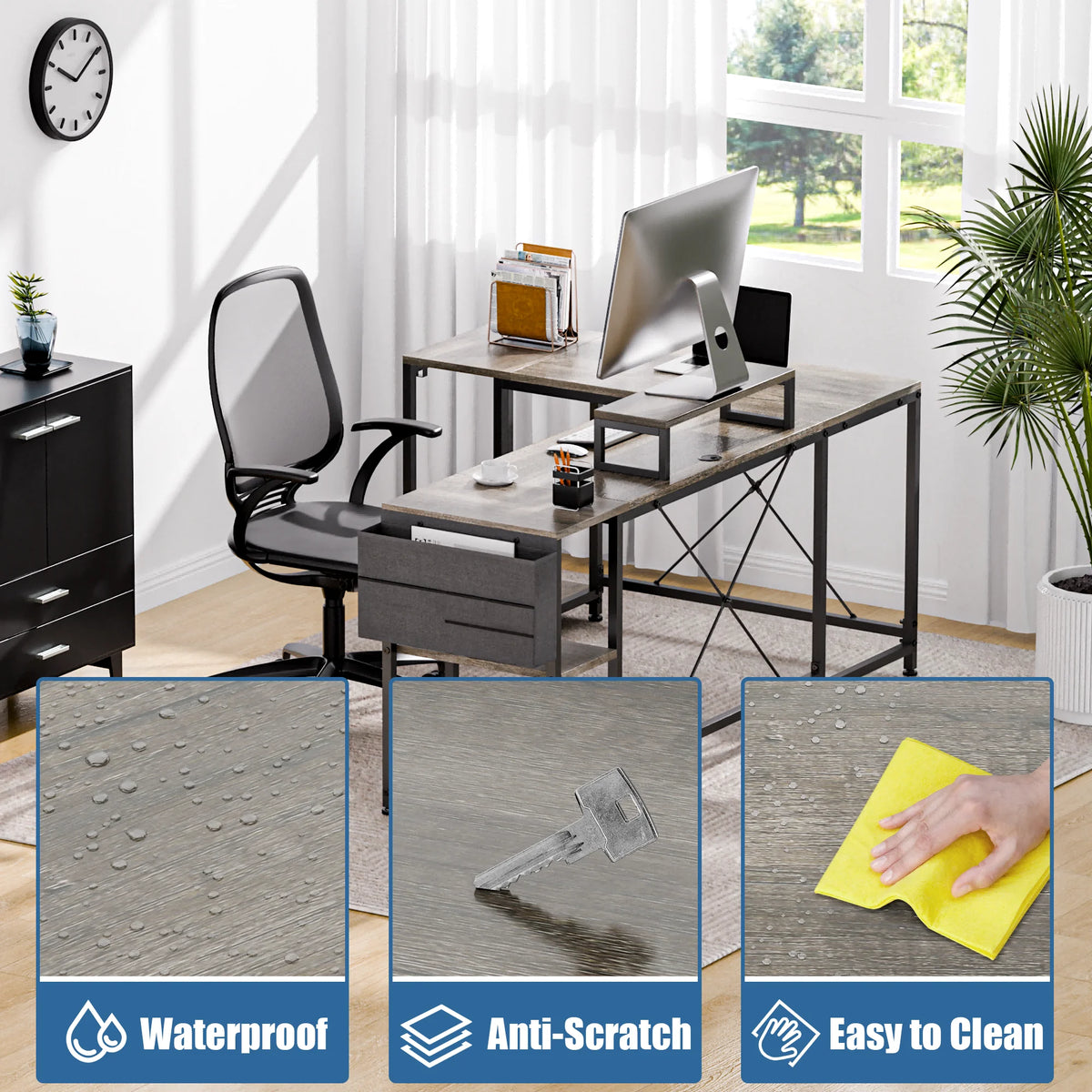 95" Grey Reversible L-Shaped Wood & Metal Computer Desk M792684