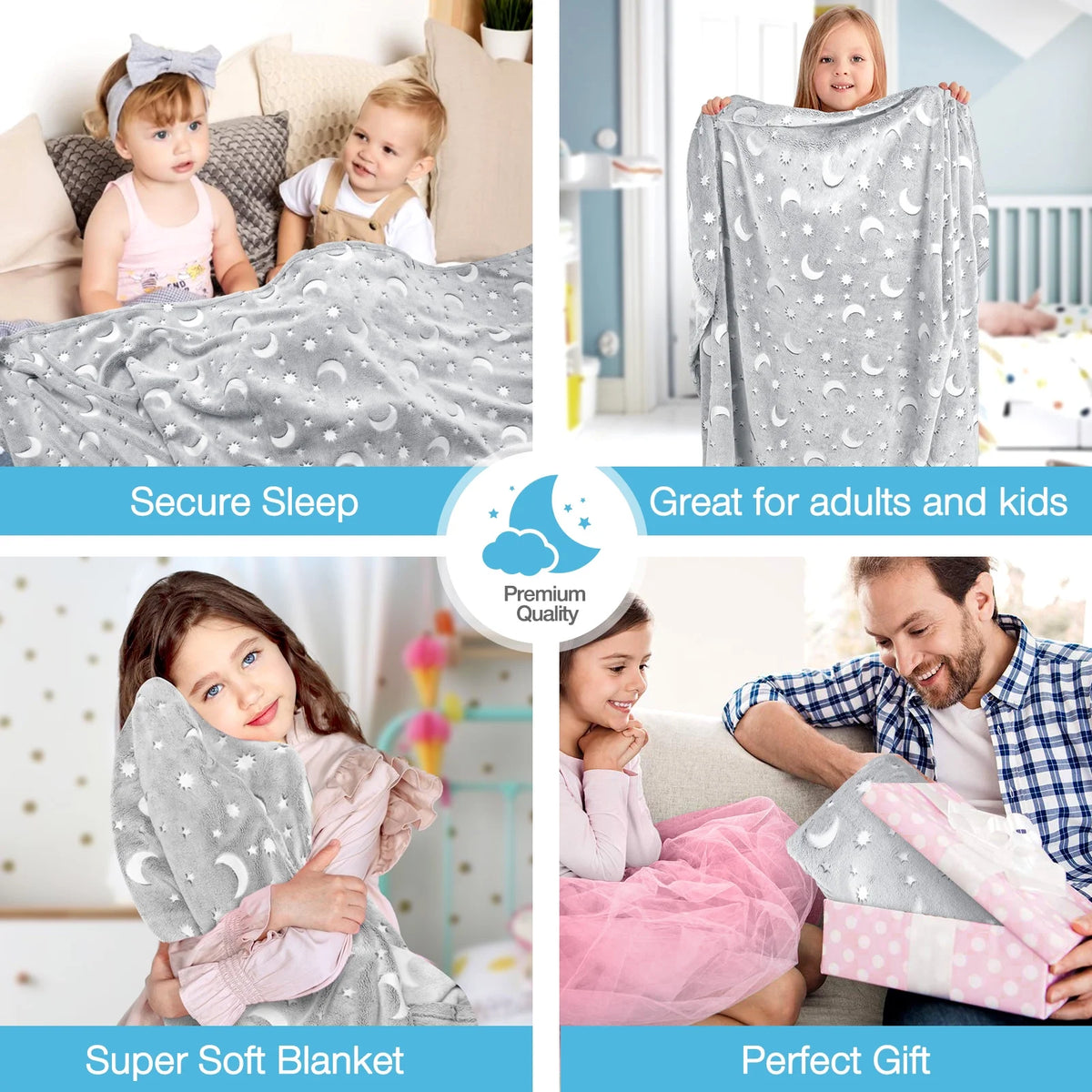 Glow in The Dark Plush Fleece Throw Blanket 60x70 inches Grey J12295