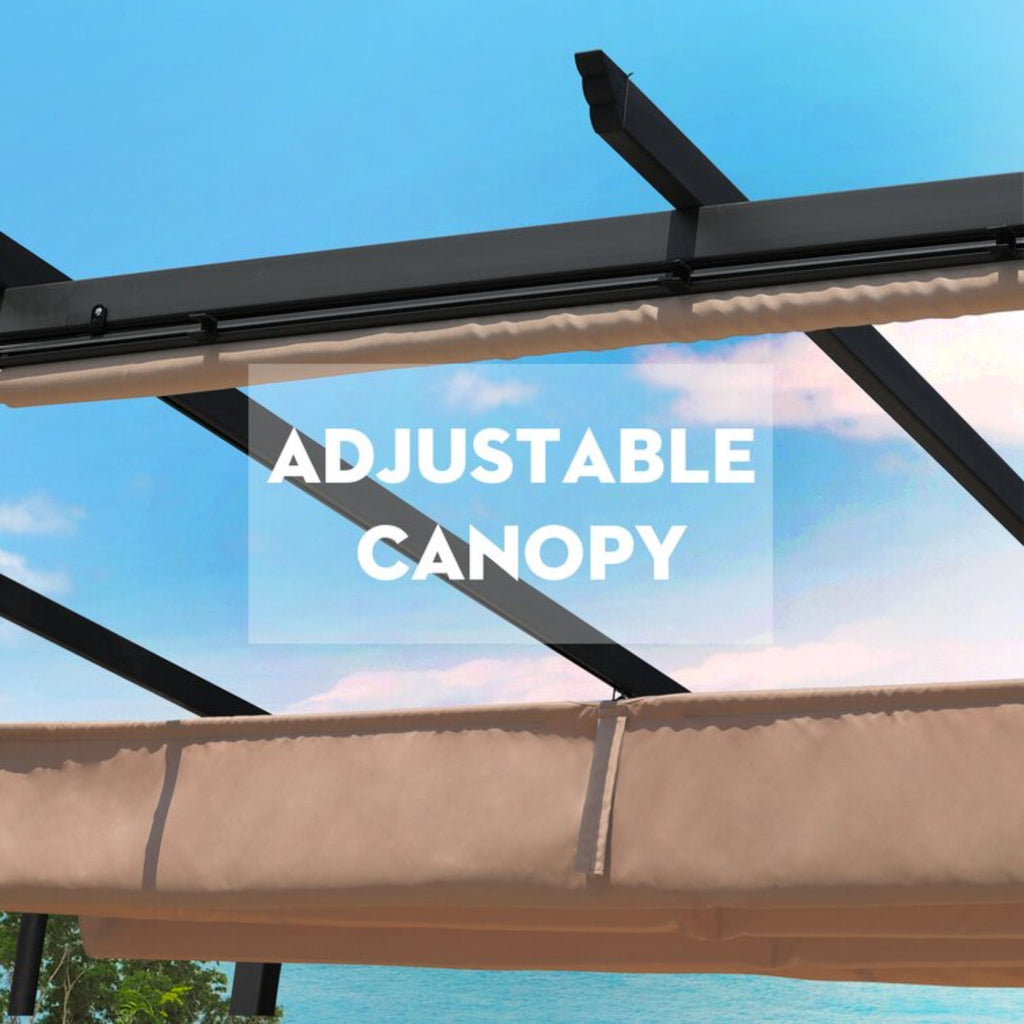 12 x 10 ft Outdoor Pergola with Retractable Shade Canopy, Dark Gray Matte Aluminum Frame, 4 Pieces Roller Shade Curtain U440241