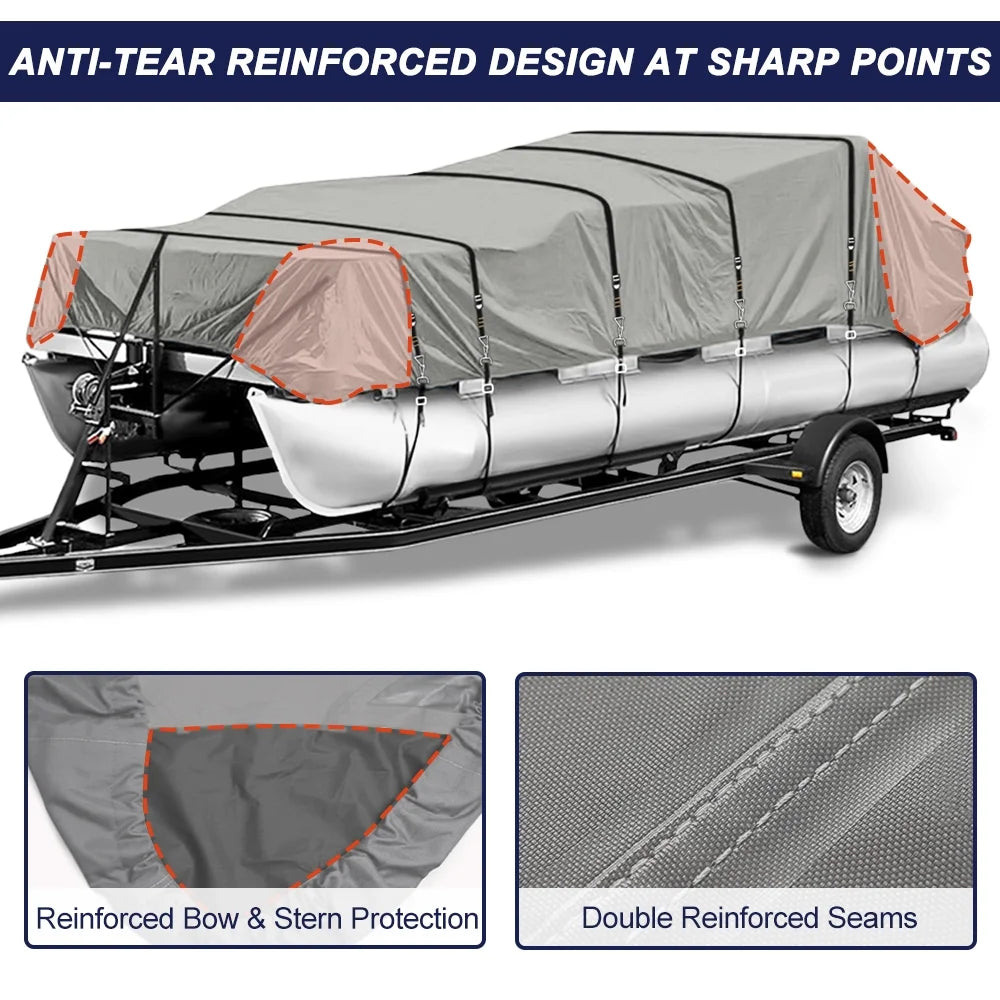 900D Waterproof Pontoon Boat Cover with Windproof Metal Buckle Straps N181336