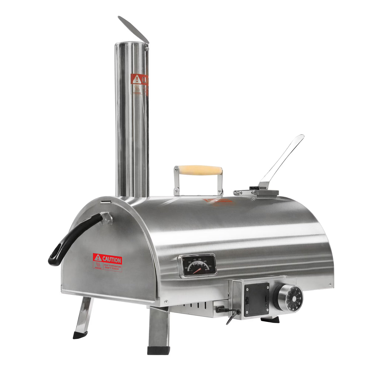 12" Stainless Steel Wood Fired Portable Pizza Oven with Built-in Thermometer Carry Bag I808437