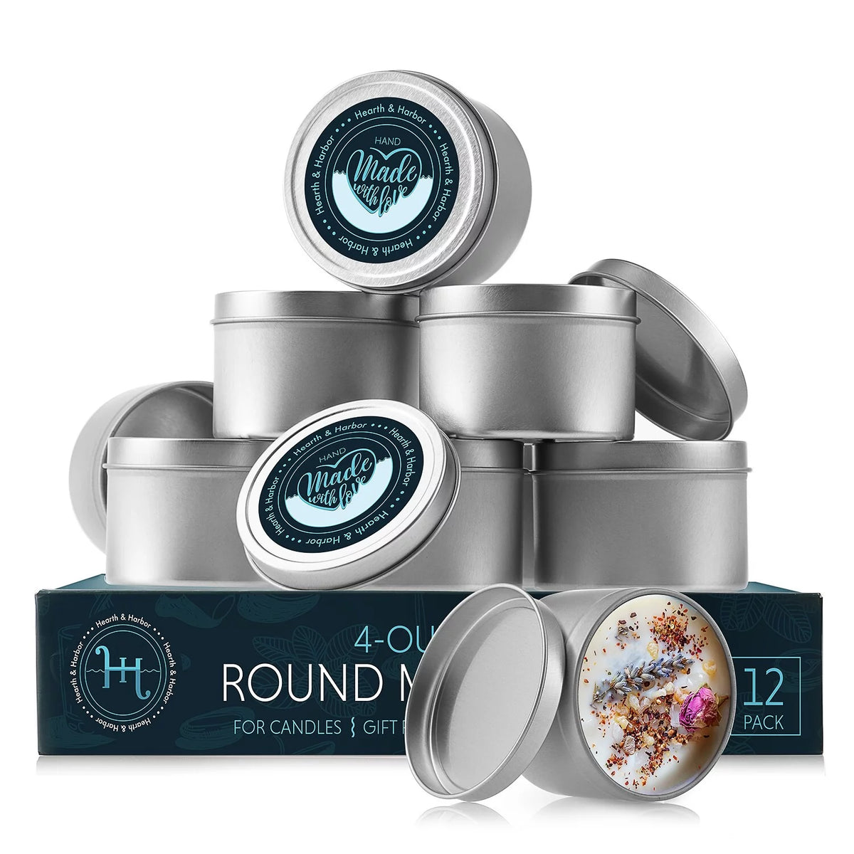 Candle Tins with Lids Stainless Steel 4Oz Set of 12 A4836