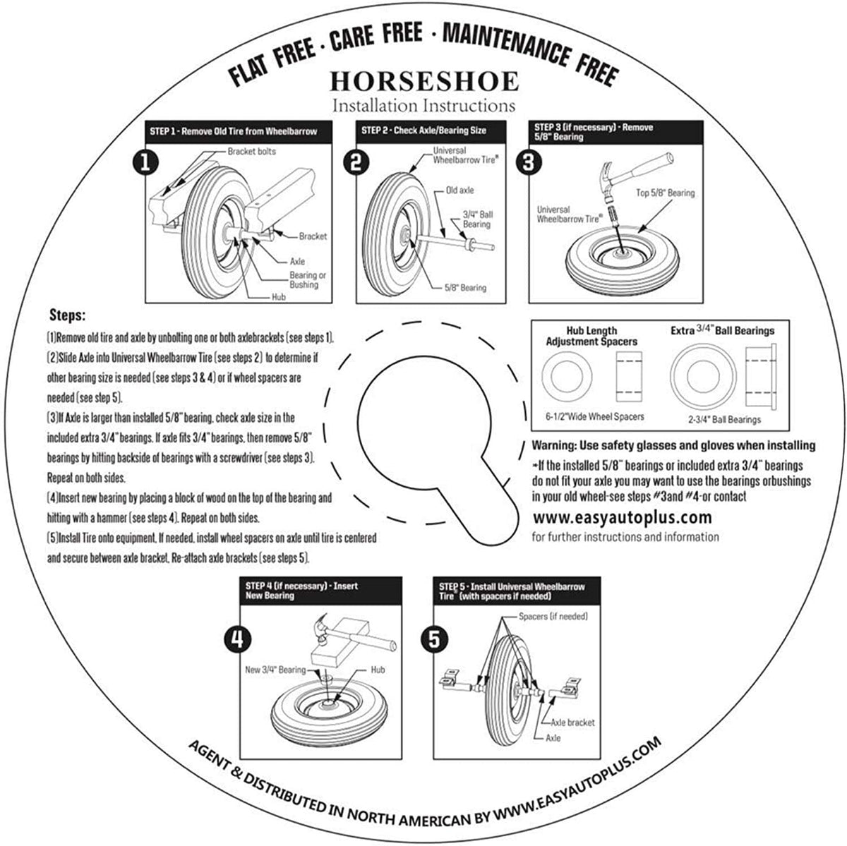 4.80/4.00-8 Solid Flat-Free Wheelbarrow Cart Wheels with Grease Fitting I259